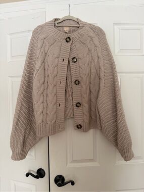 H&M Cable Knit Button-Front Cardigan - Taupe